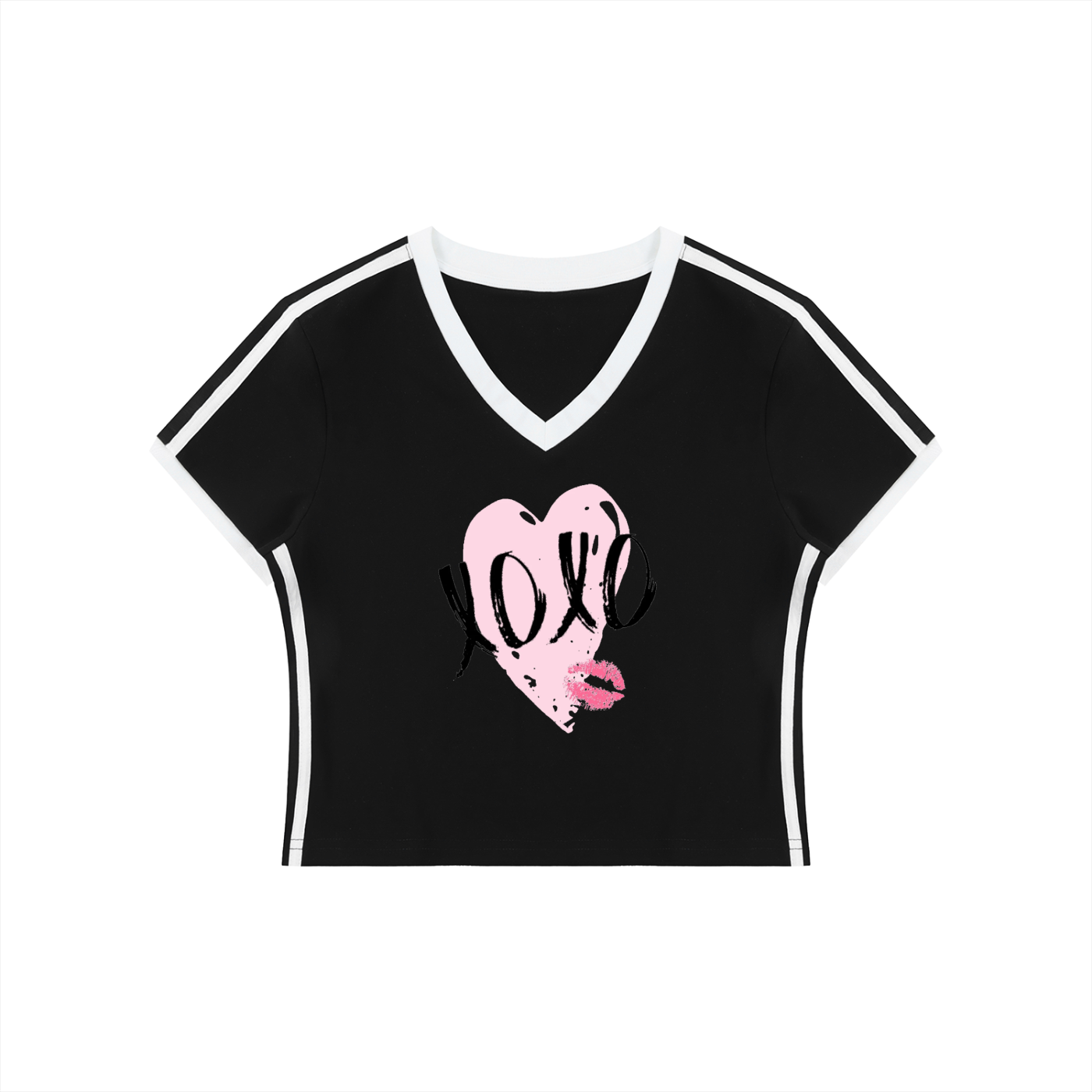 Women's Retro Binding V-Neck Crop T-Shirt