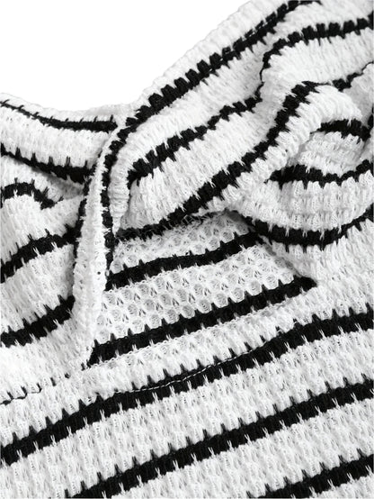 Women's Striped Cut-Out Twist Front Crop Off Shoulder Top