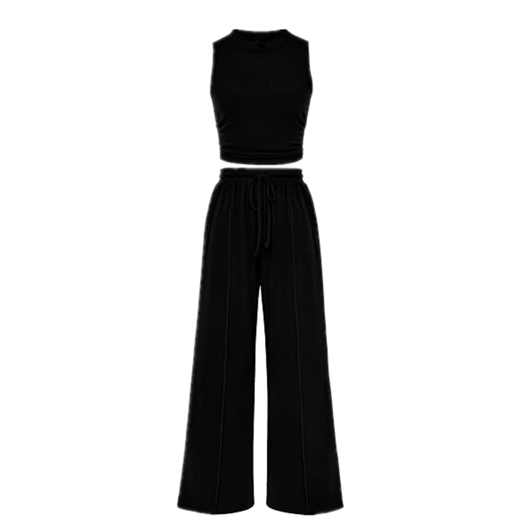 Women’s Two-Piece Set – Elastic Waist Trousers & Loose-Fit Sleeveless Top