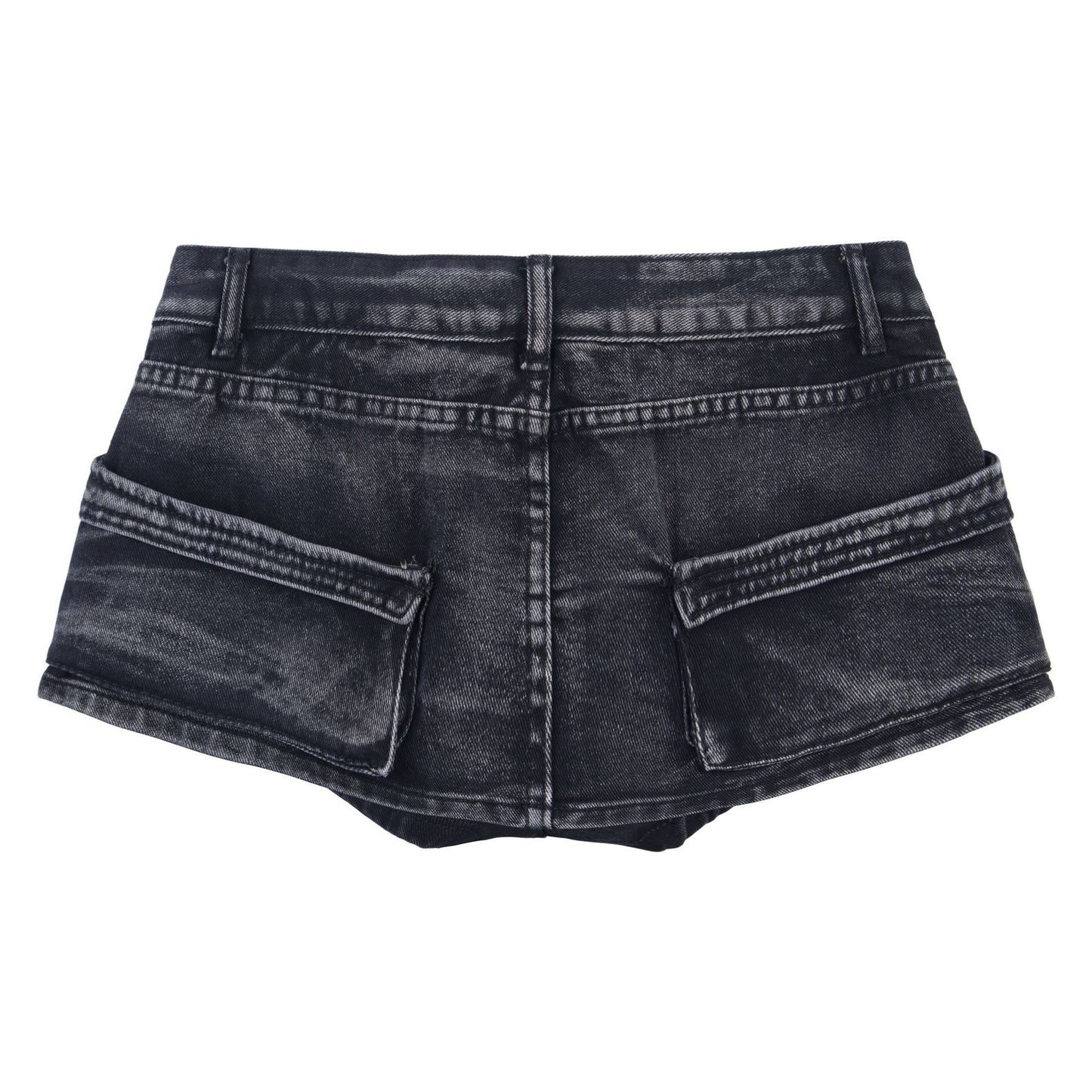 Multi pocket washed vintage denim mini skirt for women