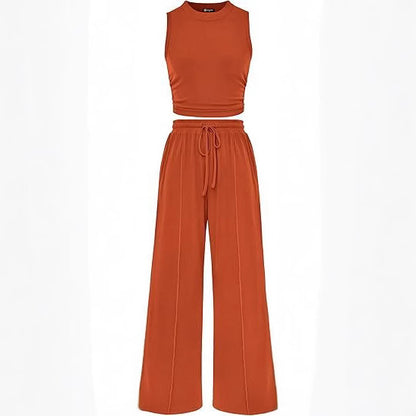 Women’s Two-Piece Set – Elastic Waist Trousers & Loose-Fit Sleeveless Top