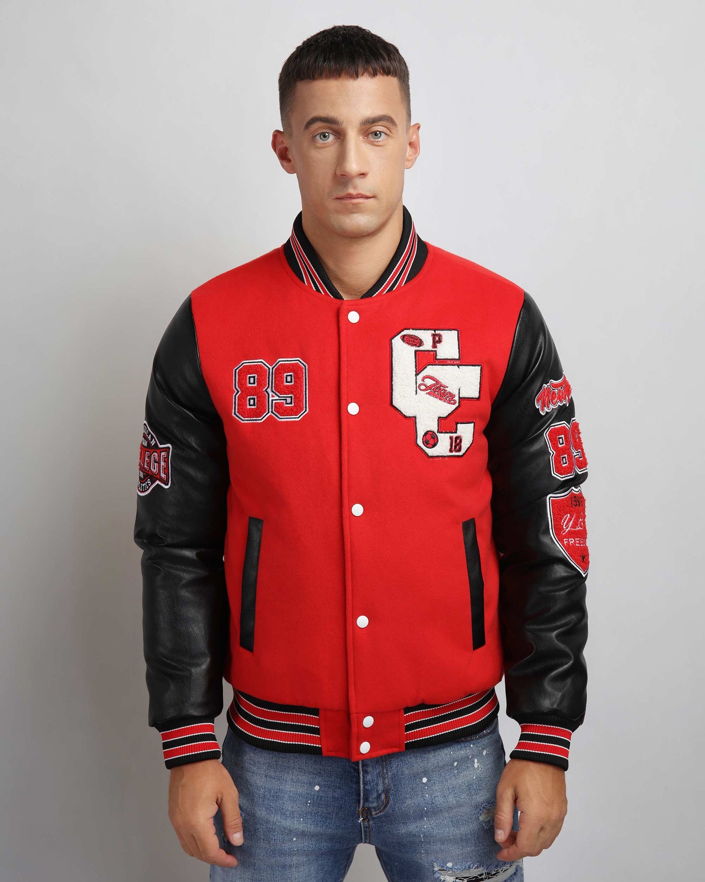 Baseball Bomber Jacket with Contrast Sleeves