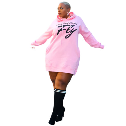 Plus Size Dresses for Women Letter Print Hoodie Casual Loose Mini Dress Sweat Suits Spring Clothes