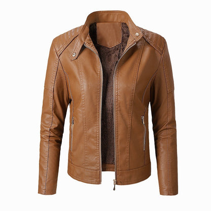 Women’s PU Leather Jacket with Plush Velvet Lining – Stylish Winter Fashion Coat