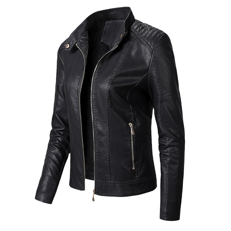 Women’s PU Leather Jacket with Plush Velvet Lining – Stylish Winter Fashion Coat
