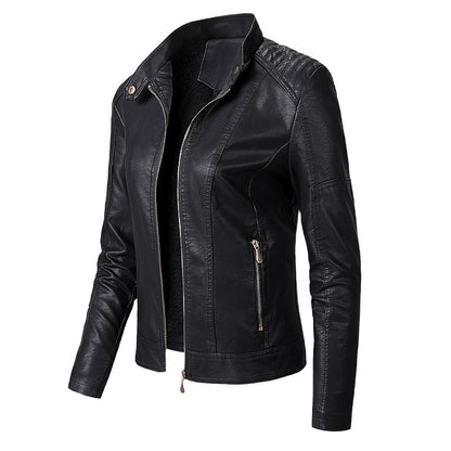 Women’s PU Leather Jacket with Plush Velvet Lining – Stylish Winter Fashion Coat