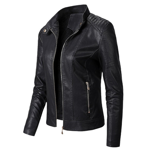 Women’s PU Leather Jacket with Plush Velvet Lining – Stylish Winter Fashion Coat
