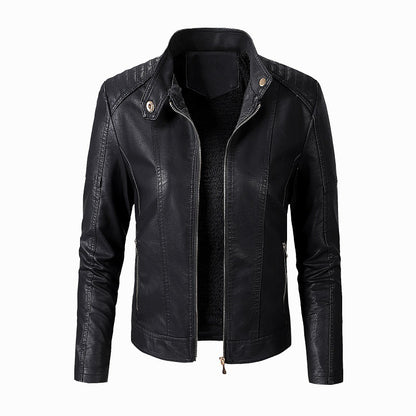Women’s PU Leather Jacket with Plush Velvet Lining – Stylish Winter Fashion Coat