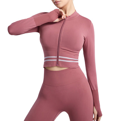 Women’s Nylon Yoga Sports Jacket – Stretch Zipper Fitness & Running Top