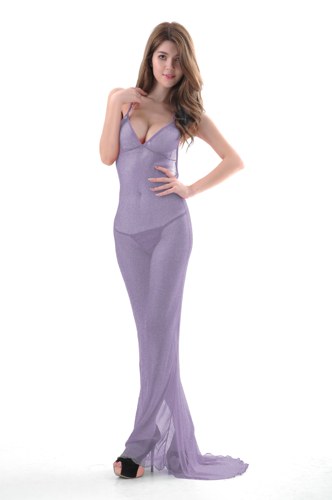 Deep-V Backless Tulle Transparent Long Skirt Lingerie – Elegant & Sexy Nightwear