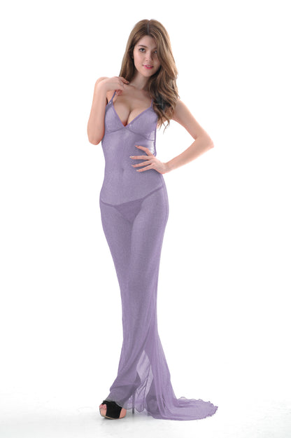 Deep-V Backless Tulle Transparent Long Skirt Lingerie – Elegant & Sexy Nightwear