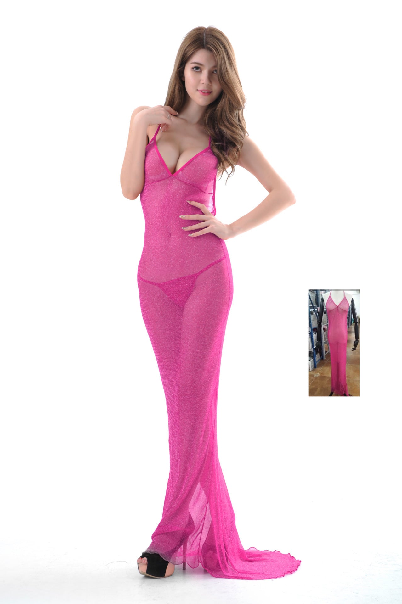 Deep-V Backless Tulle Transparent Long Skirt Lingerie – Elegant & Sexy Nightwear