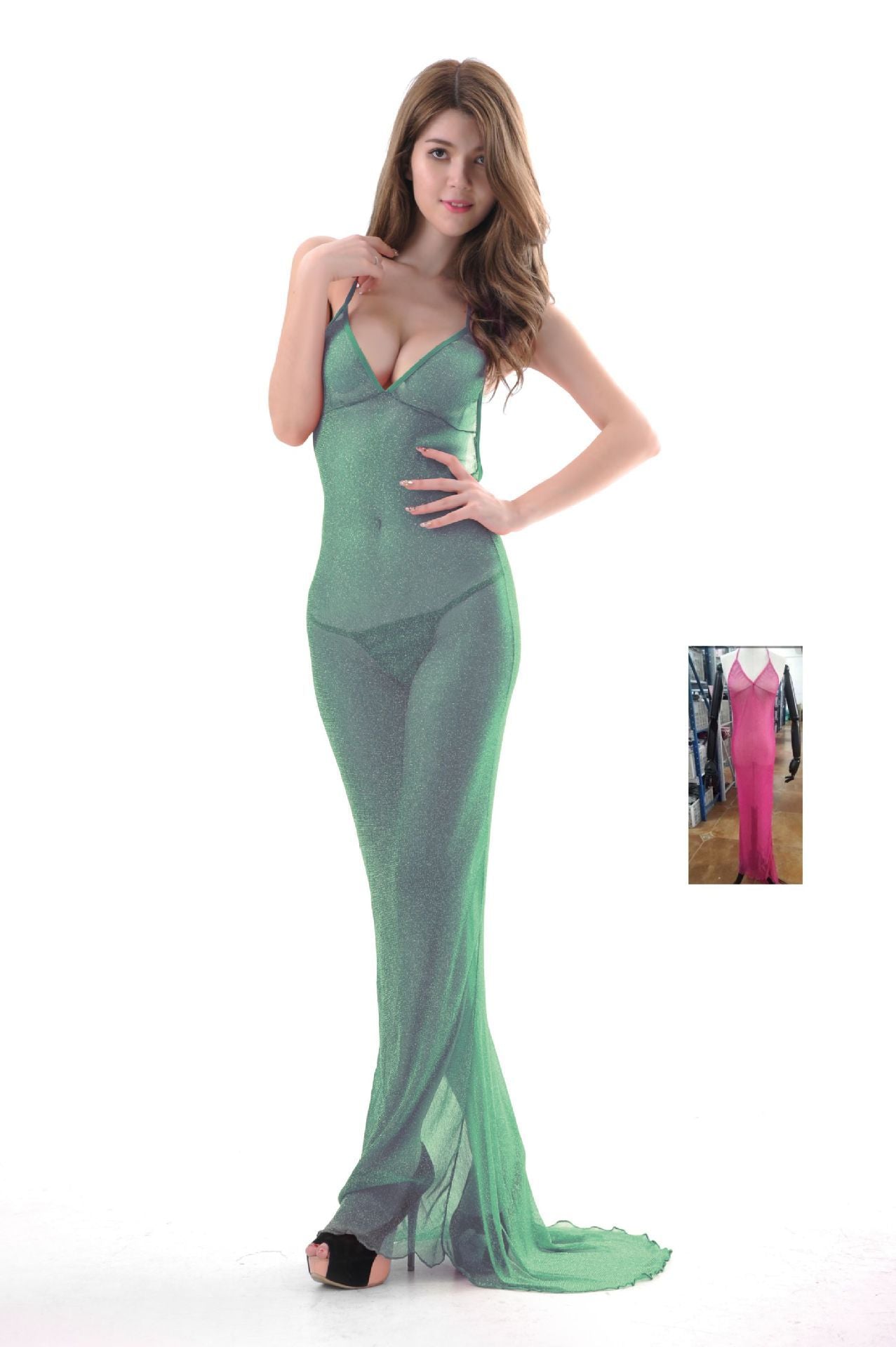 Deep-V Backless Tulle Transparent Long Skirt Lingerie – Elegant & Sexy Nightwear