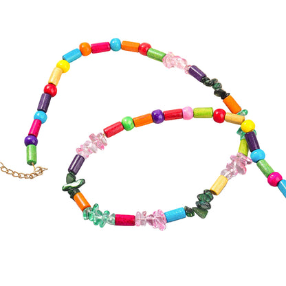 Ethnic Style Statement Necklace – Alloy, Resin & Colored Wood Beads