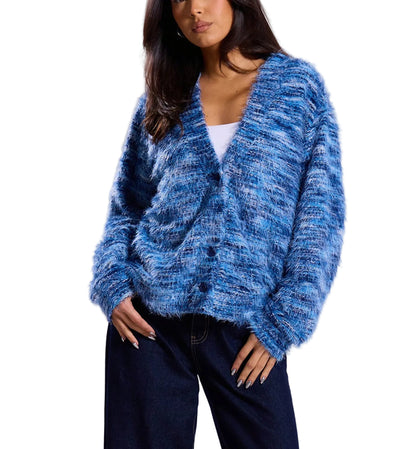 Striped V-Neck Knit Cardigan – Long Sleeve Cropped Sweater