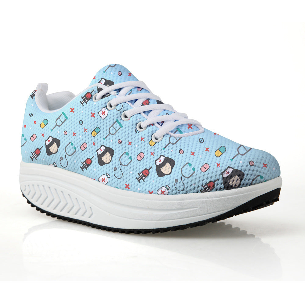 Pattern Printing Women's Mesh Rocking Shoes Medical Pattern