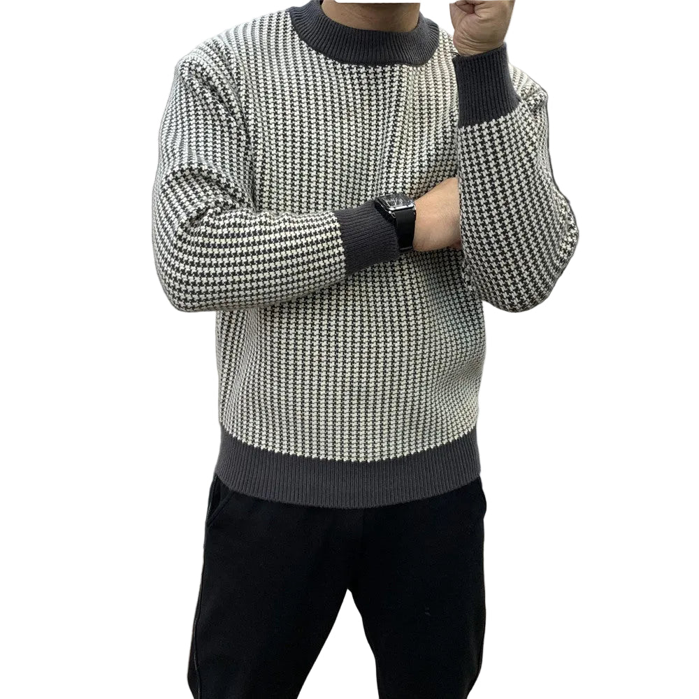 Men’s Round Neck Slim Fit Plaid Sweater