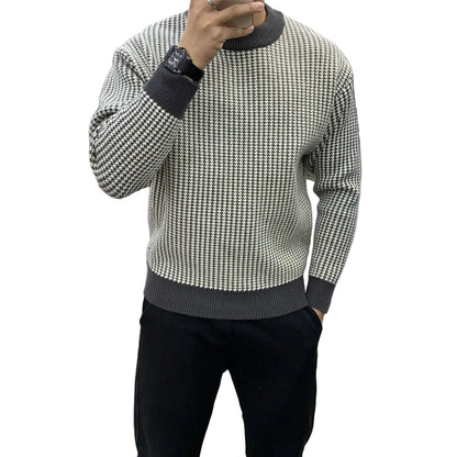 Men’s Round Neck Slim Fit Plaid Sweater