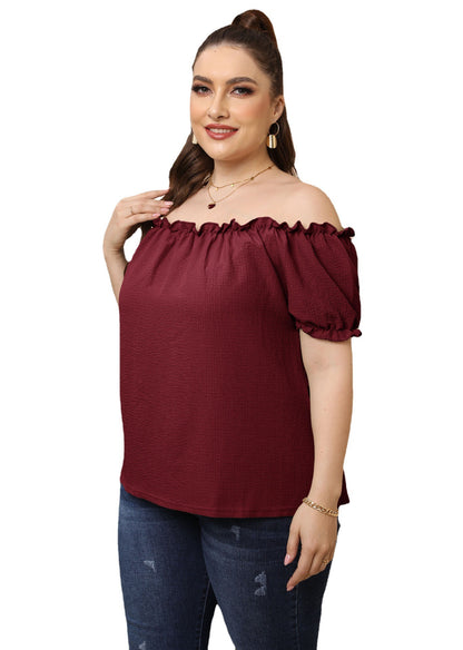 Plus Size Ruffled Off-Shoulder Top – European & American Style Women’s Fashion