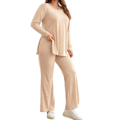 Women’s Split Long Sleeve Top & Wide Leg Trousers Set – Elegant Two-Piece Outfit