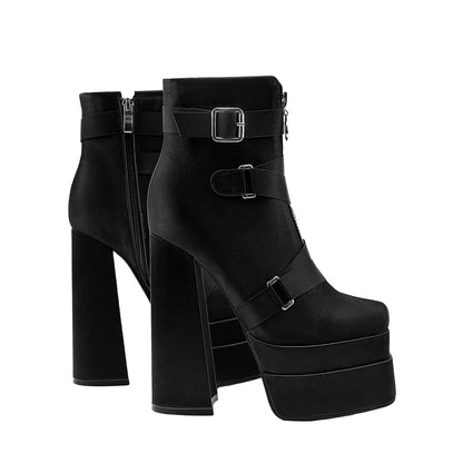 New Super High Heel 14cm Platform Thick Heel Square Head Silk Women's Smoke Pipe Boots Large Size 42