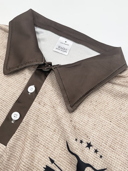 Men's Casual Short-Sleeved Shirt with 3D Digital Bull Head Print, Button Detail, Lapel Collar - Outdoor Fashion Wear