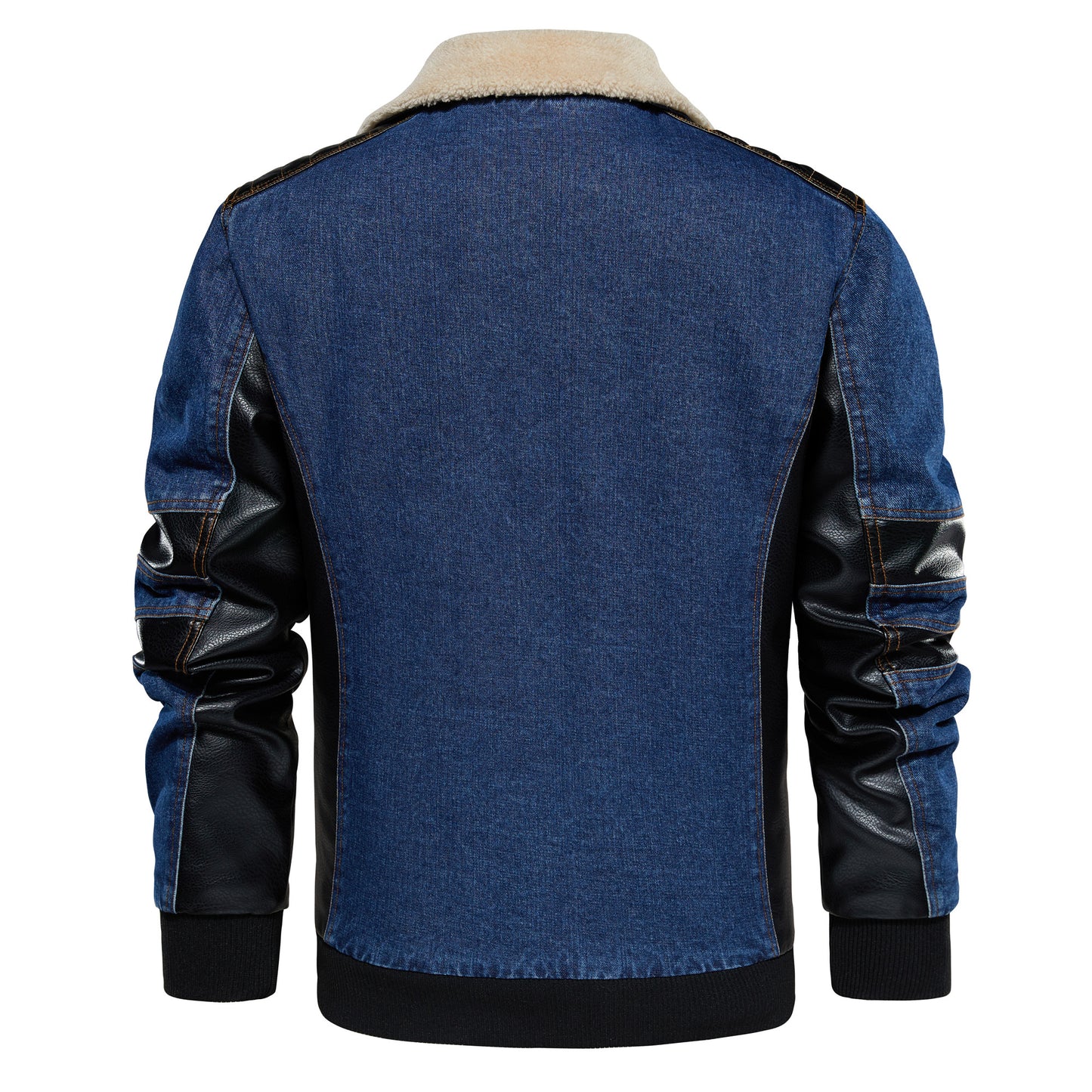 Men’s Thickened Denim Work Jacket – Patchwork Multi-Pocket Collared Coat for Autumn & Winter