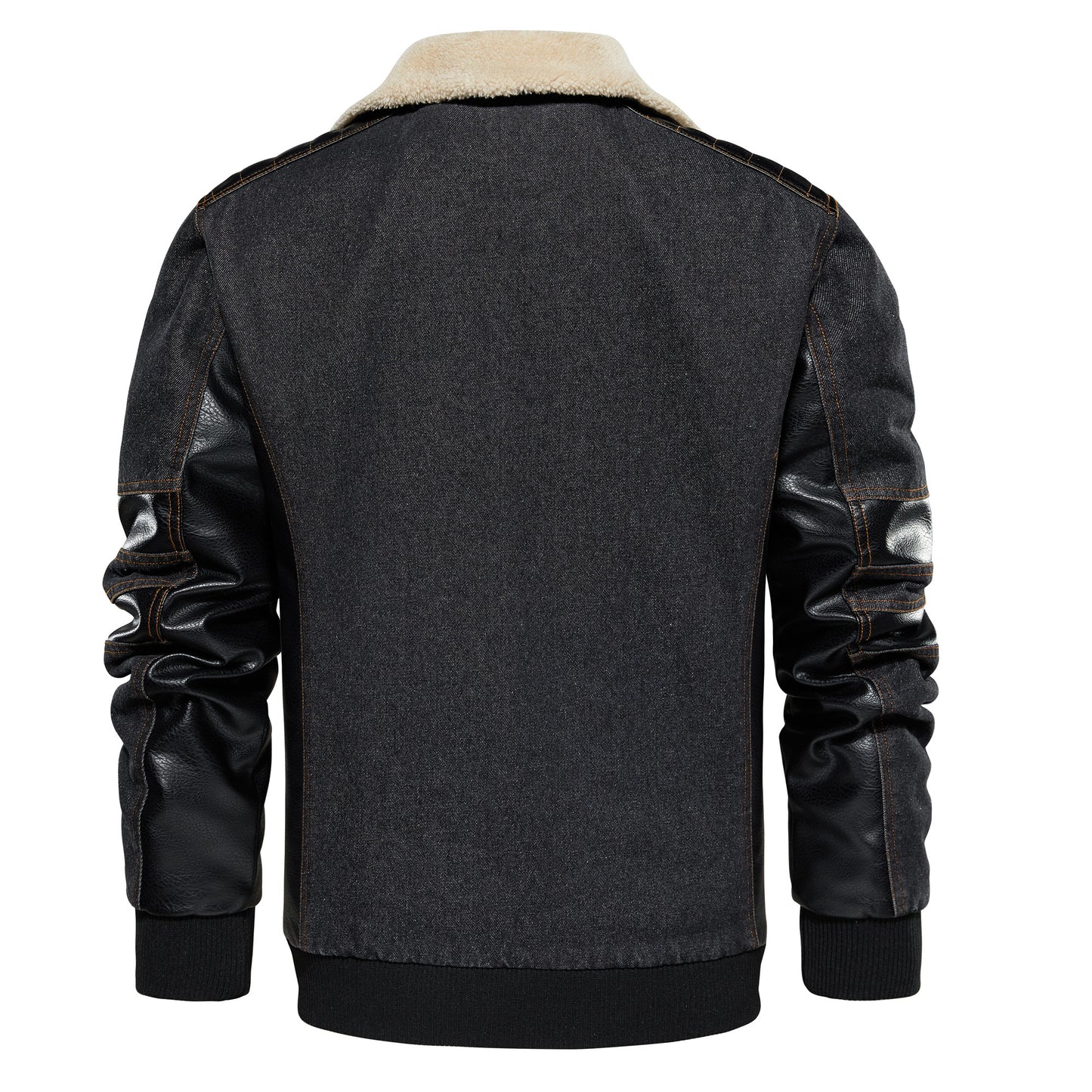 Men’s Thickened Denim Work Jacket – Patchwork Multi-Pocket Collared Coat for Autumn & Winter