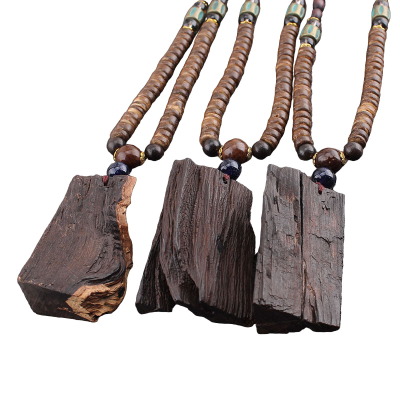 Men’s Ethnic Style Wooden Bead Sweater Chain Necklace