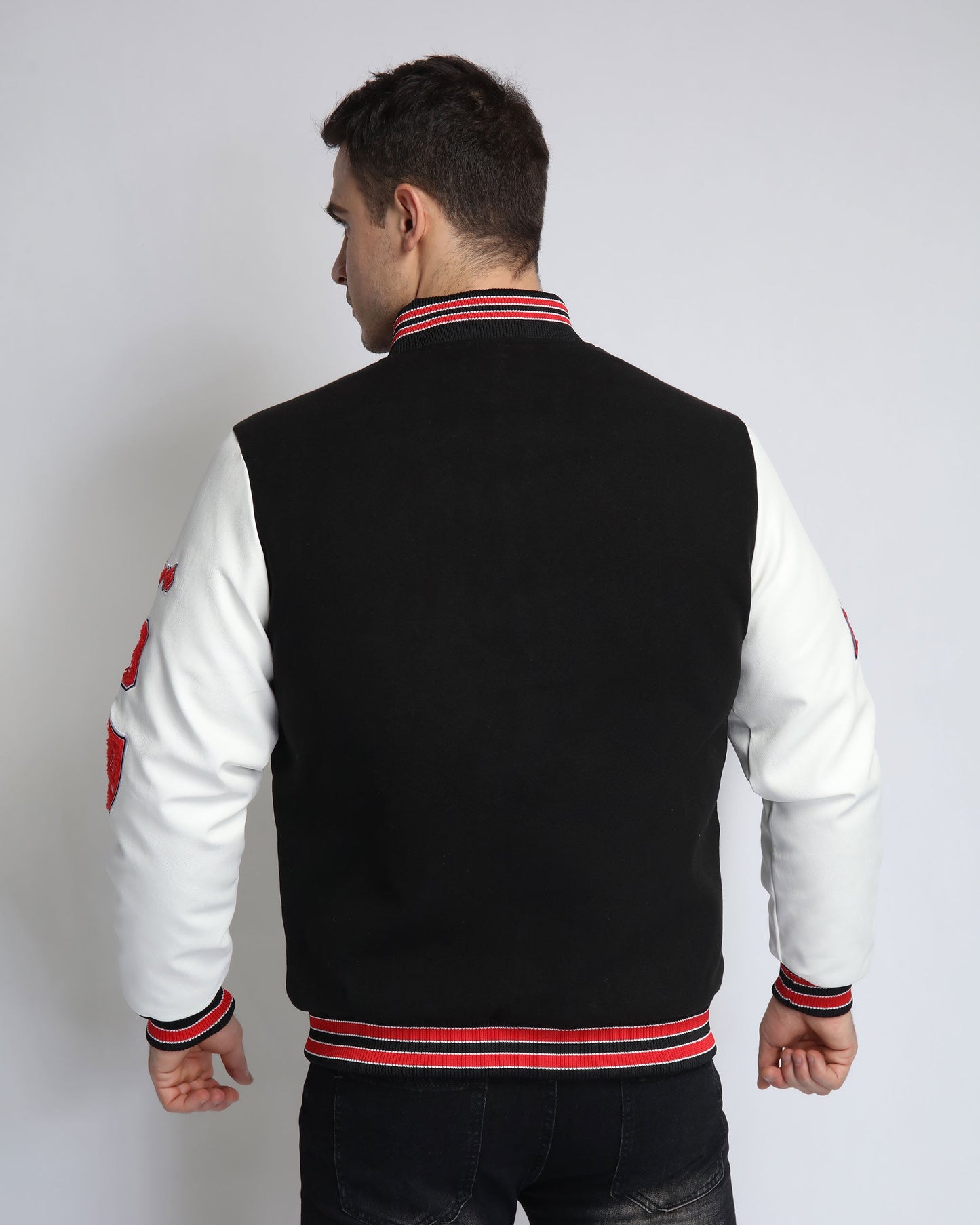 Baseball Bomber Jacket with Contrast Sleeves