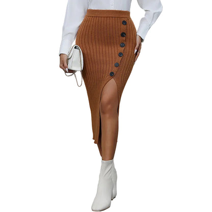 Chic Knit Hip-Hugging Skirt with Side Slit