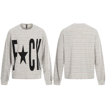 Casual Striped Long Sleeve T-Shirt with Letter Print