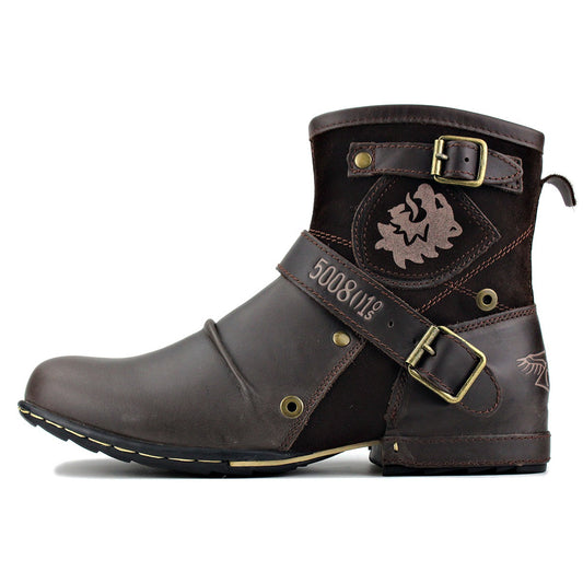 Men’s Western Denim Leather Martin Boots
