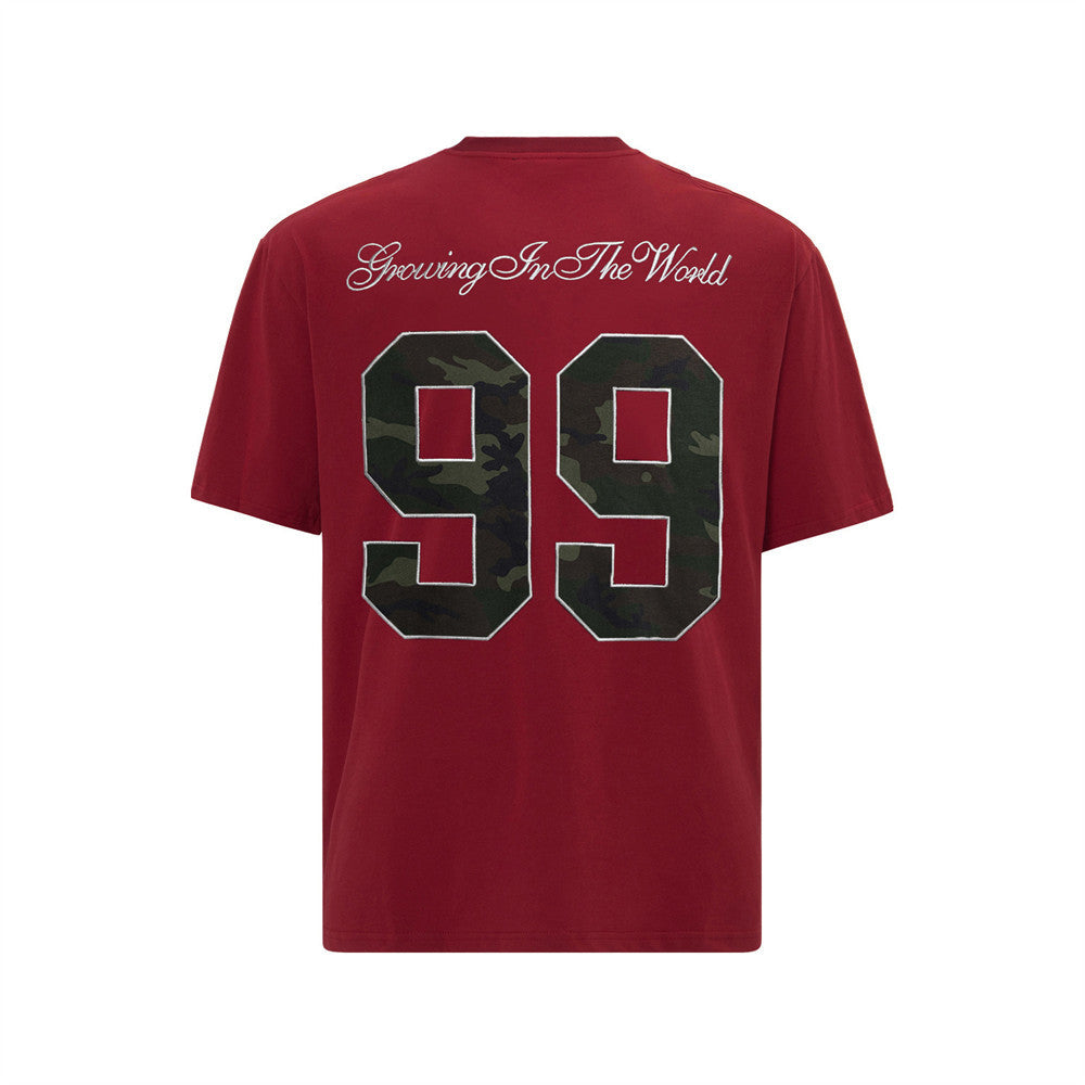 99 digit sticker embroidered short sleeved T-shirt