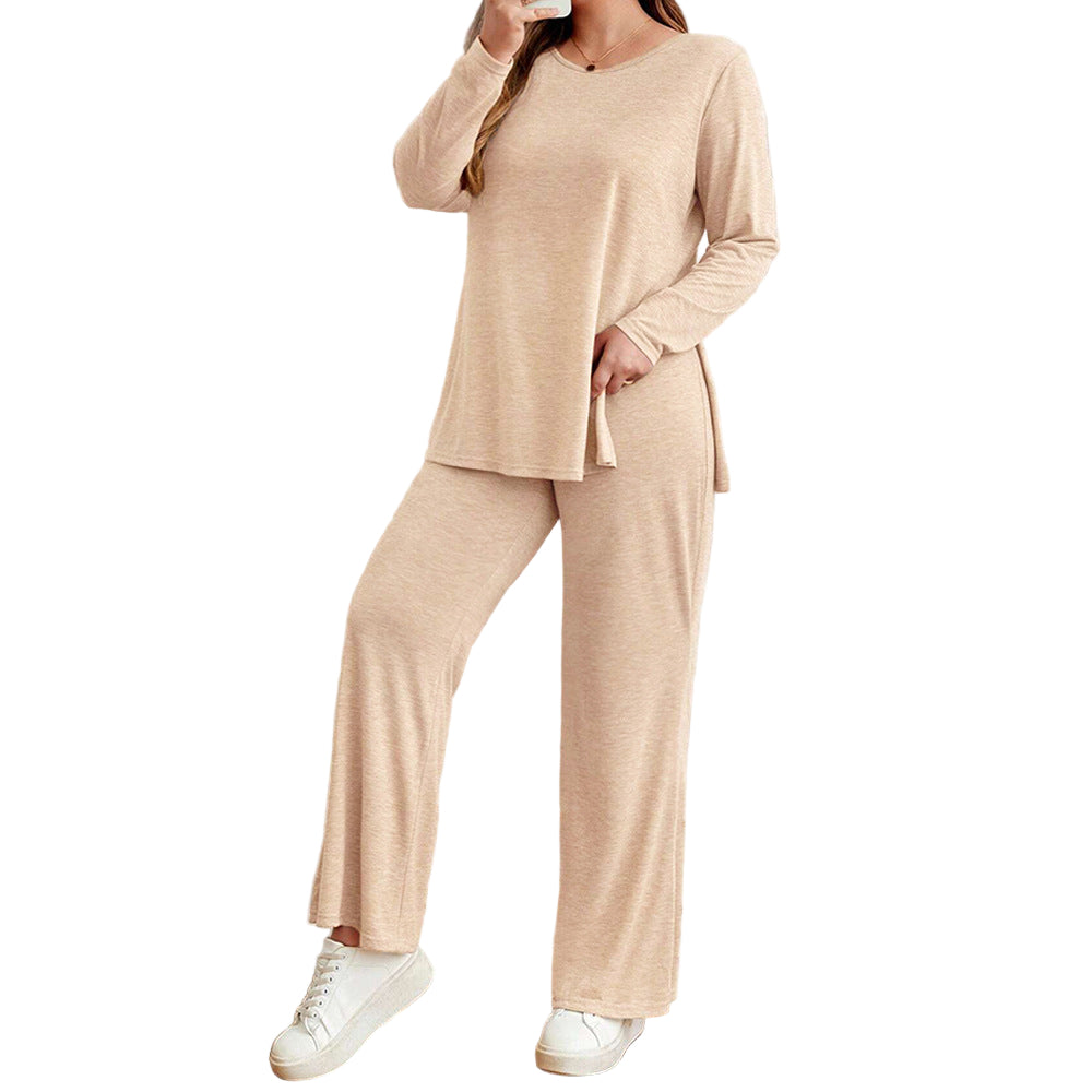 Women’s Split Long Sleeve Top & Wide Leg Trousers Set – Elegant Two-Piece Outfit