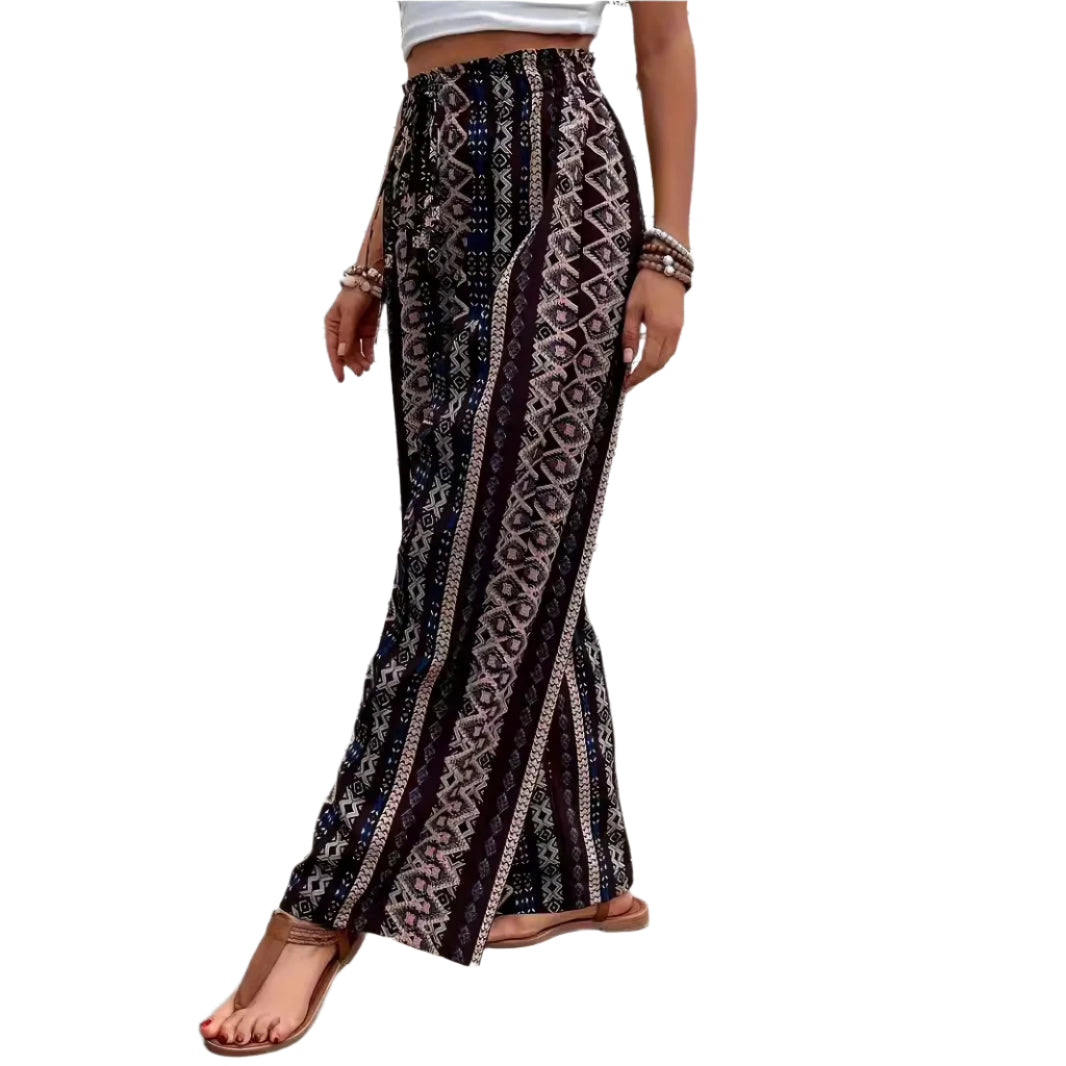 Bohemian Print Loose-fitting Wide-leg Trousers