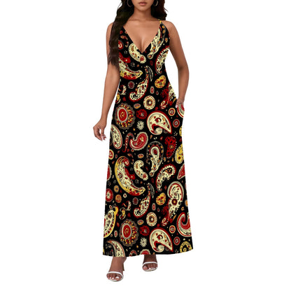 Ethnic Style Paisley Print Backless Slip Dress