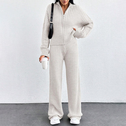 Women’s Casual Two-Piece Set – Loose Zip-Up Top & Matching Trousers