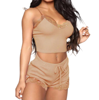 Women’s European & American Lace Lingerie Shorts Set – Elegant Two-Piece Nightwear