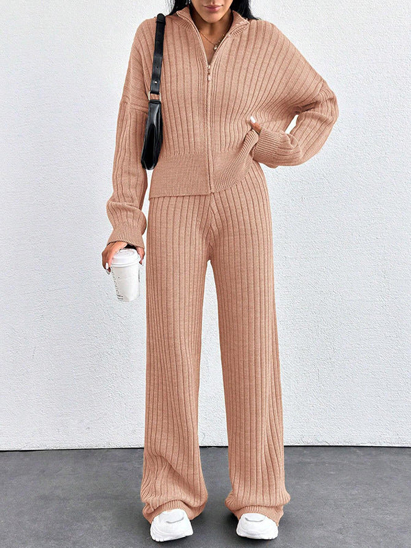 Women’s Casual Two-Piece Set – Loose Zip-Up Top & Matching Trousers