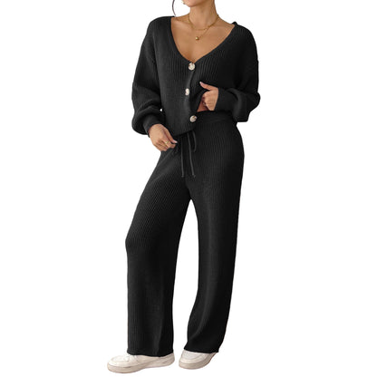 Autumn & Winter Women’s Elegant Solid-Colour Set – Chic Short Top and Matching Bottom