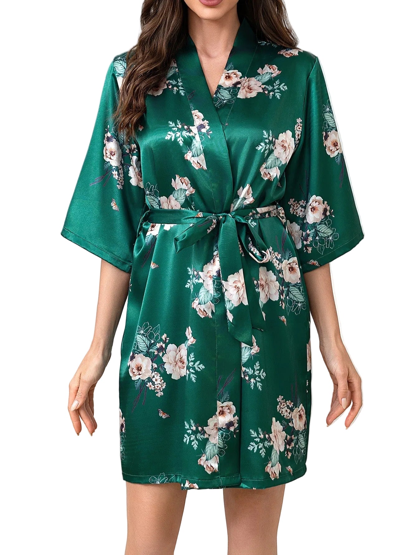 Women’s Satin-Like Long Sleeve Tie-Up Robe Sleepwear