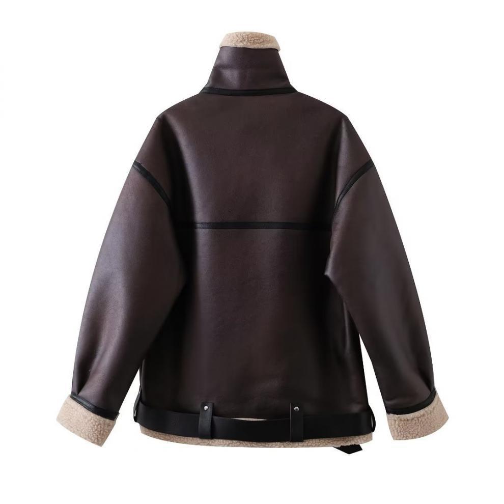 Women’s Suede Fur-Integrated Motorcycle Jacket