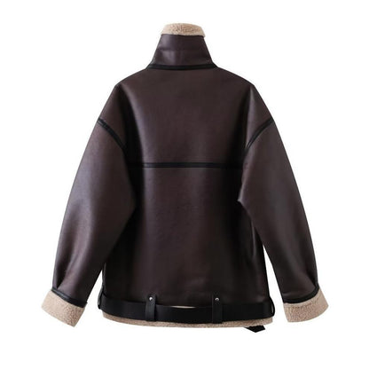 Women’s Suede Fur-Integrated Motorcycle Jacket