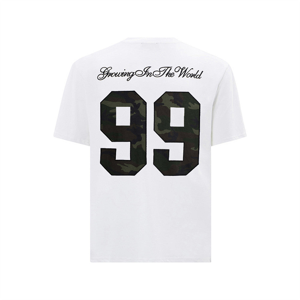 99 digit sticker embroidered short sleeved T-shirt