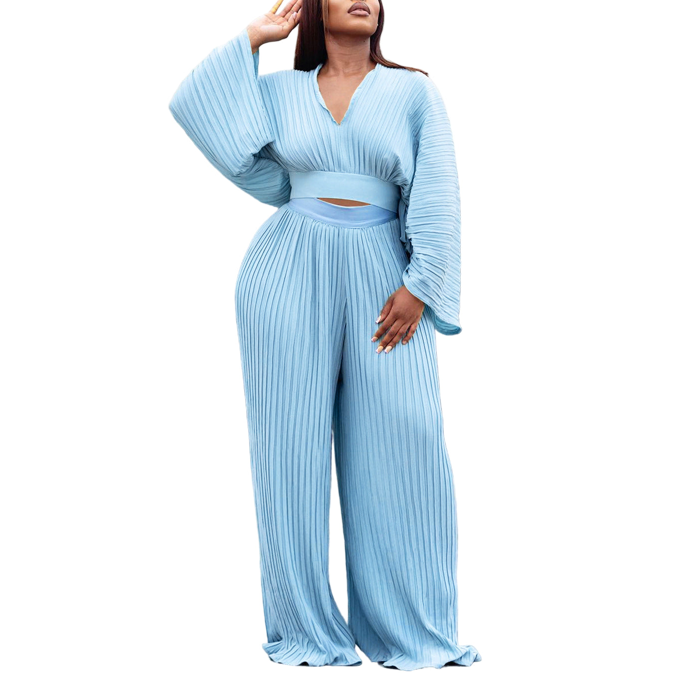 Women’s Wide-Leg Trousers Two-Piece Set – African Print Suit