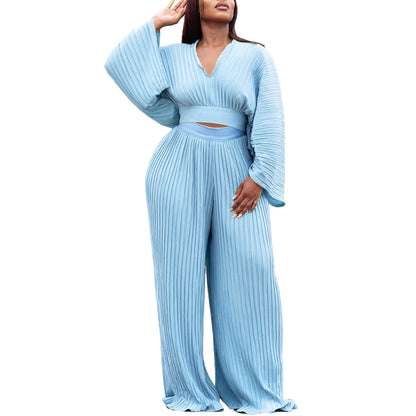 Women’s Wide-Leg Trousers Two-Piece Set – African Print Suit