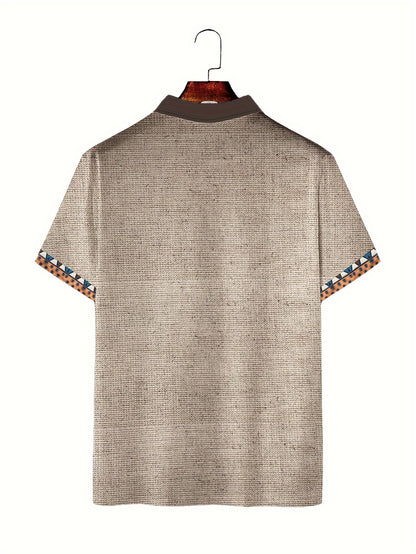 Men's Casual Short-Sleeved Shirt with 3D Digital Bull Head Print, Button Detail, Lapel Collar - Outdoor Fashion Wear