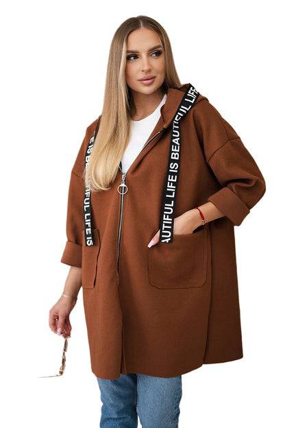 Women’s Plus-Size Hooded Woolen Coat – Long Sleeve Zip-Up Sports Style