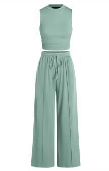 Women’s Two-Piece Set – Elastic Waist Trousers & Loose-Fit Sleeveless Top